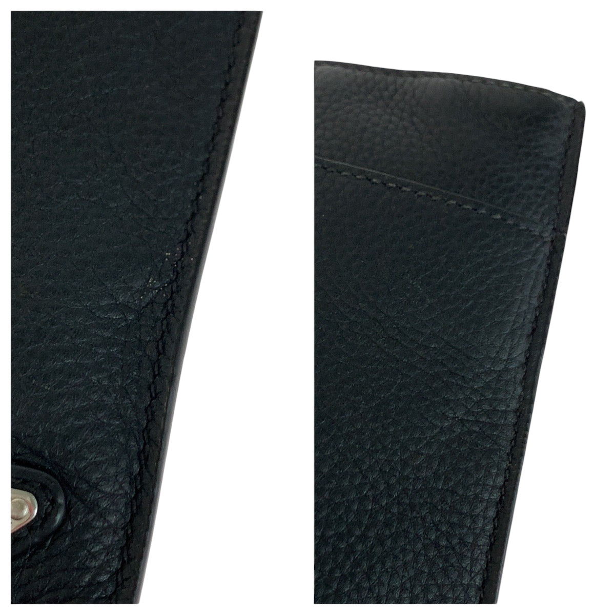 PRADA Clutch bag leather Black SilverMetal Clutch bag business bag Vitello City Triangle With logo mens Used Authentic