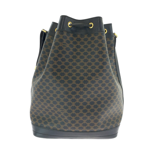 CELINE Shoulder Bag MC96 PVC, Leather Brown Black Gold Metal Drawstring Shoulder Bag Macadam Women Used Authentic