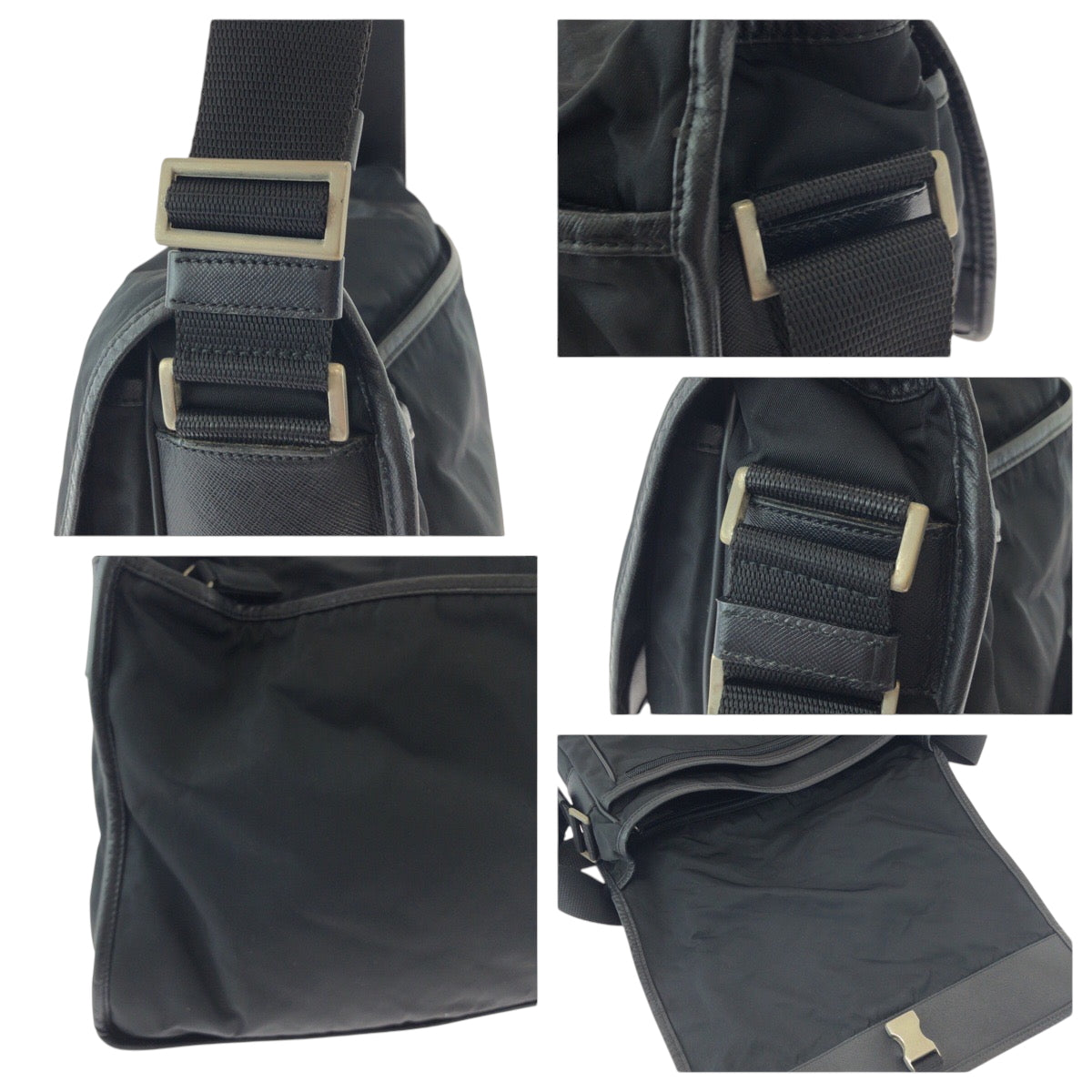PRADA Shoulder Bag Nylon Black SilverMetal Shoulder Bag Messenger bag Test Triangle With logo mens Used Authentic