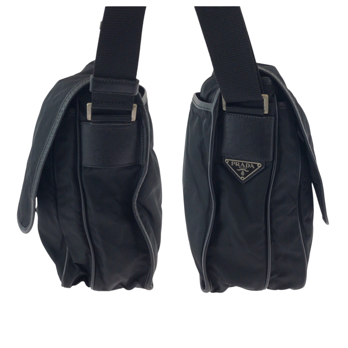 PRADA Shoulder Bag Nylon Black SilverMetal Shoulder Bag Messenger bag Test Triangle With logo mens Used Authentic