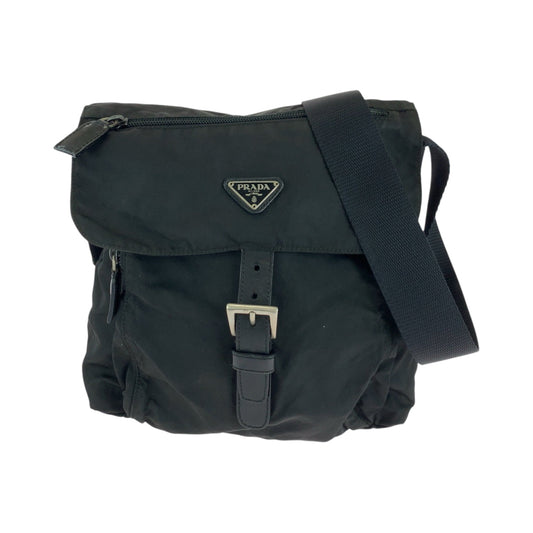 PRADA Shoulder Bag Nylon Black SilverMetal Shoulder Bag Sacoche Test Triangle With logo Women Used Authentic