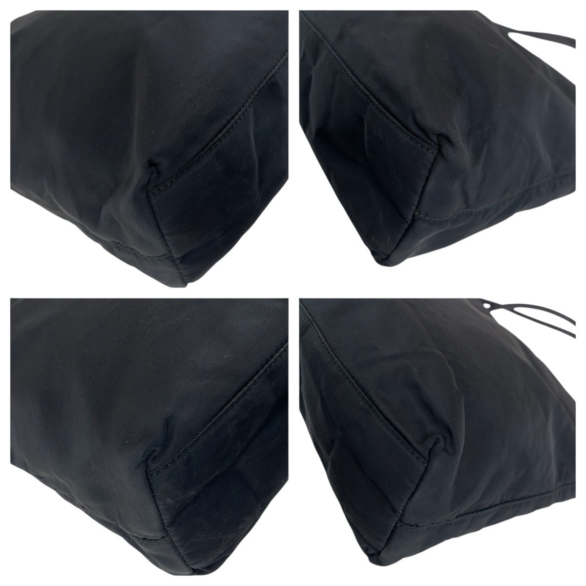 PRADA Tote Bag Nylon Black SilverMetal Tote Bag Shoulder Bag Test Triangle With logo Women Used Authentic
