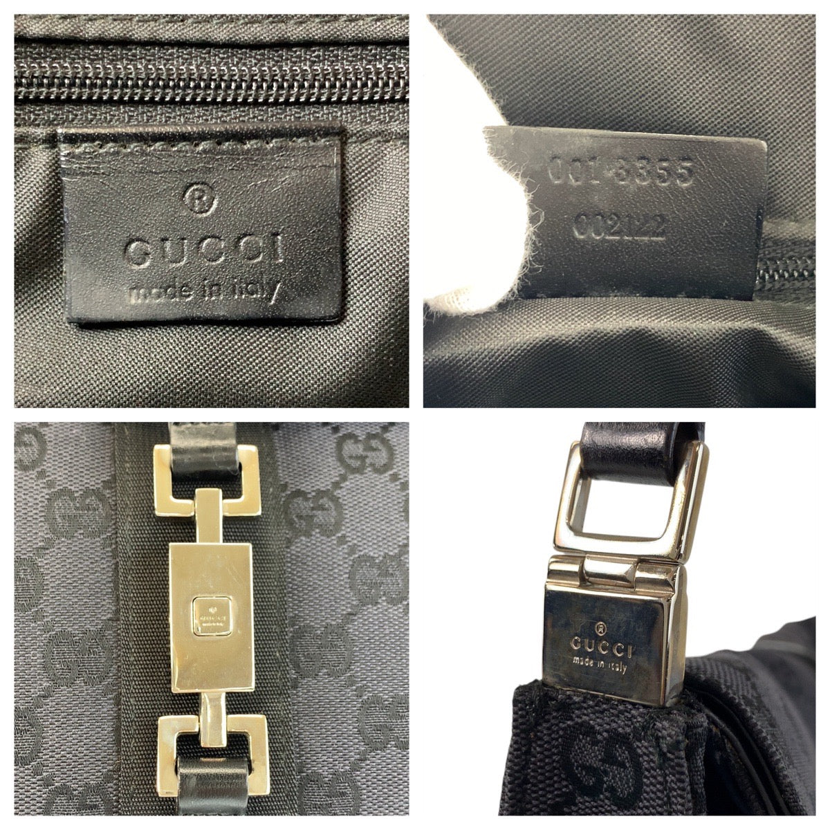 GUCCI Shoulder Bag 001 3355 GG canvas, leather Black SilverMetal Shoulder Bag handbag Jackie Women Used Authentic