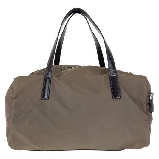 PRADA Handbag Nylon, Leather Grey SilverMetal Handbags Mini Boston Duffel bag Test Triangle With logo Women(Unisex) Used Authentic
