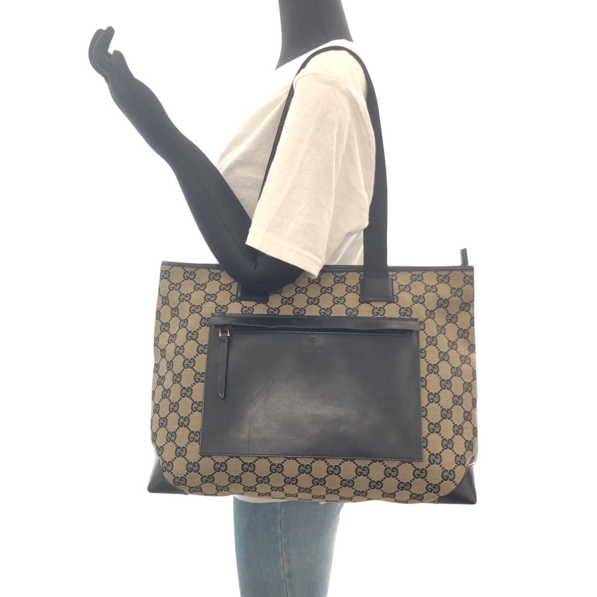 GUCCI Tote Bag 019 0426 GG canvas, leather Black SilverMetal Tote Bag Shoulder Bag Unisex Women(Unisex) Used Authentic