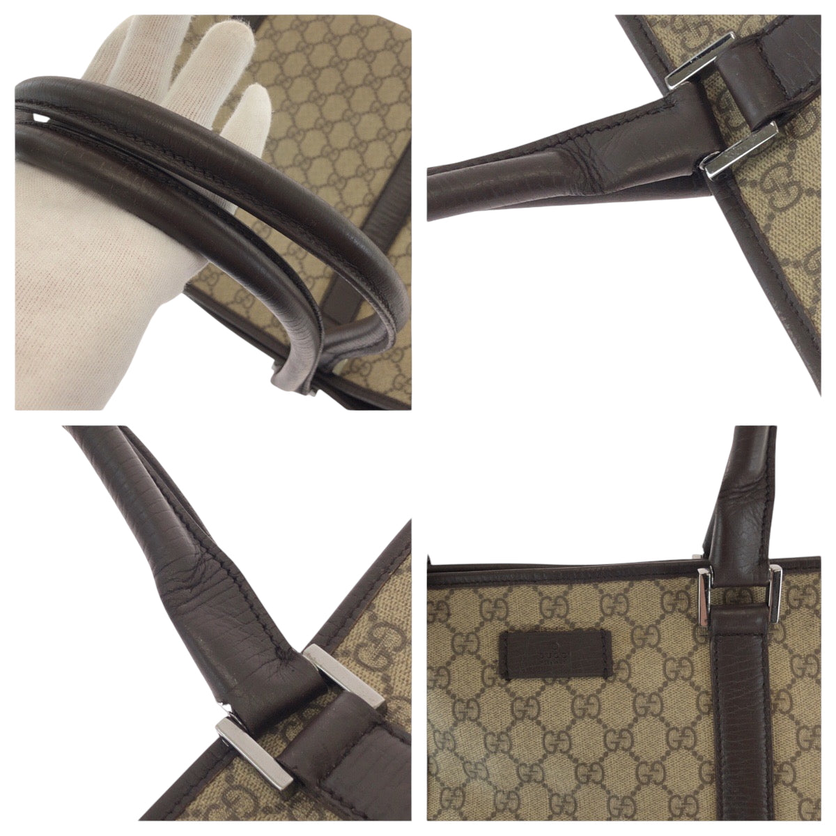 GUCCI Tote Bag 415288 GG Supreme Canvas Beige Dark Brown SilverMetal Tote Bag Shoulder Bag Women Used Authentic