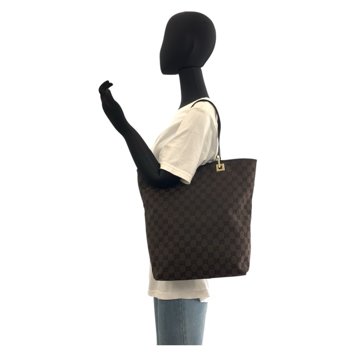 GUCCI Tote Bag 002 1098 GG canvas, leather Brown Gold Metal Tote Bag Shoulder Bag Women Used Authentic