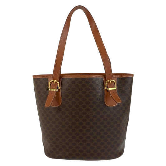 CELINE Tote Bag MC96 PVC, Leather Brown Gold Metal Tote Bag Shoulder Bag Macadam Women Used Authentic
