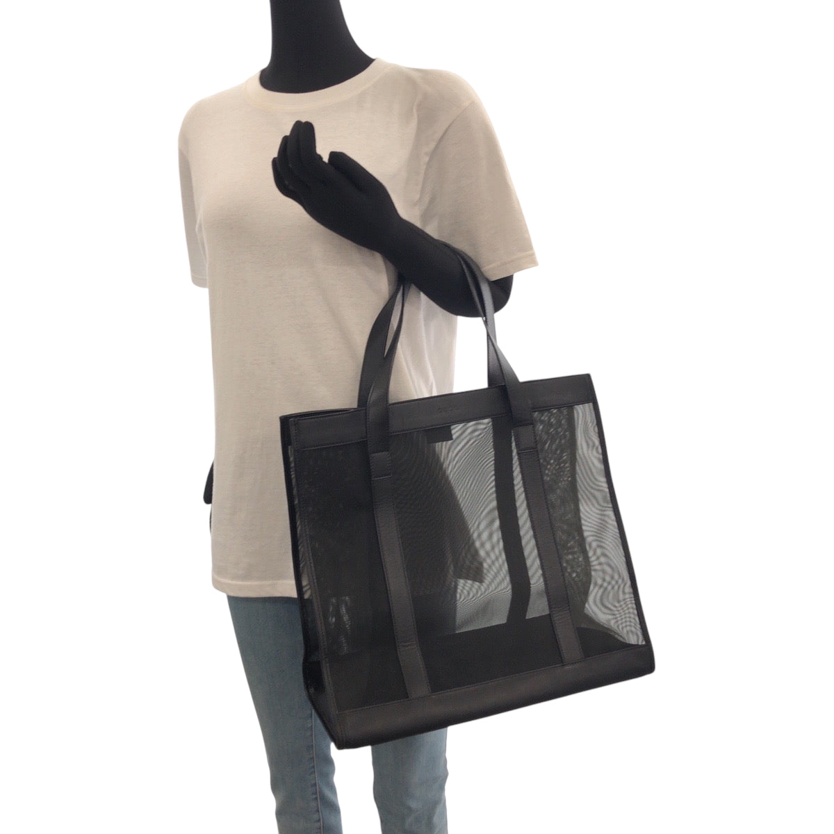 GUCCI Tote Bag 002 0404 Nylon Black black Tote Bag Shoulder Bag mesh Women Used Authentic