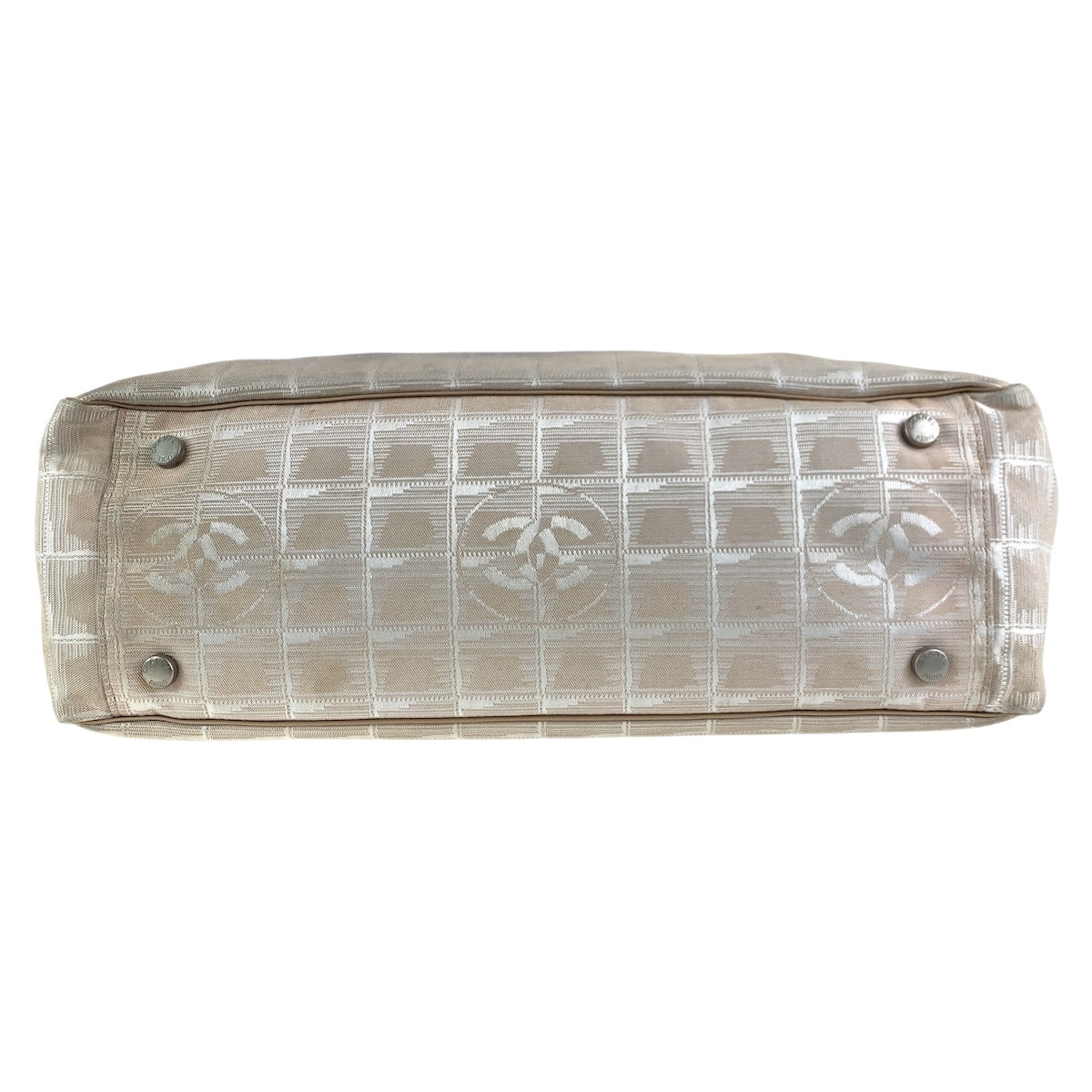 CHANEL Tote Bag Canvas, Leather Beige SilverMetal Tote Bag Shoulder Bag New travel line Women Used Authentic