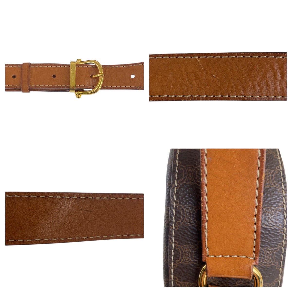 CELINE Shoulder Bag PVC, Leather Brown Gold Metal Crossbody Shoulder Bag Pochette Macadam Women Used Authentic