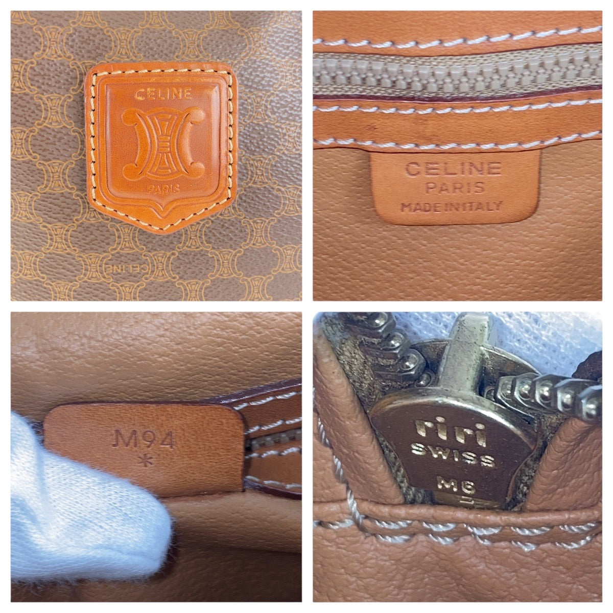 CELINE Shoulder Bag PVC, Leather Brown Gold Metal Crossbody Shoulder Bag Pochette Macadam Women Used Authentic