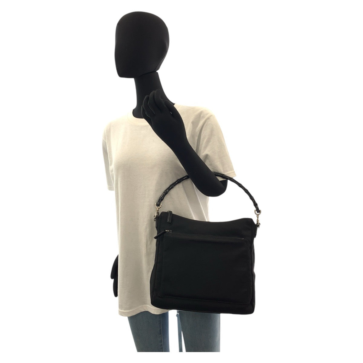 GUCCI Handbag 000 0509 Nylon, Bamboo Black SilverMetal Bamboo Women Used Authentic