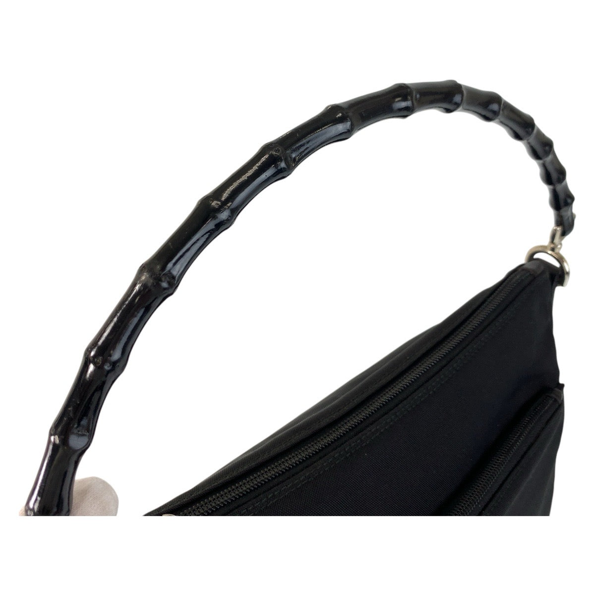 GUCCI Handbag 000 0509 Nylon, Bamboo Black SilverMetal Bamboo Women Used Authentic