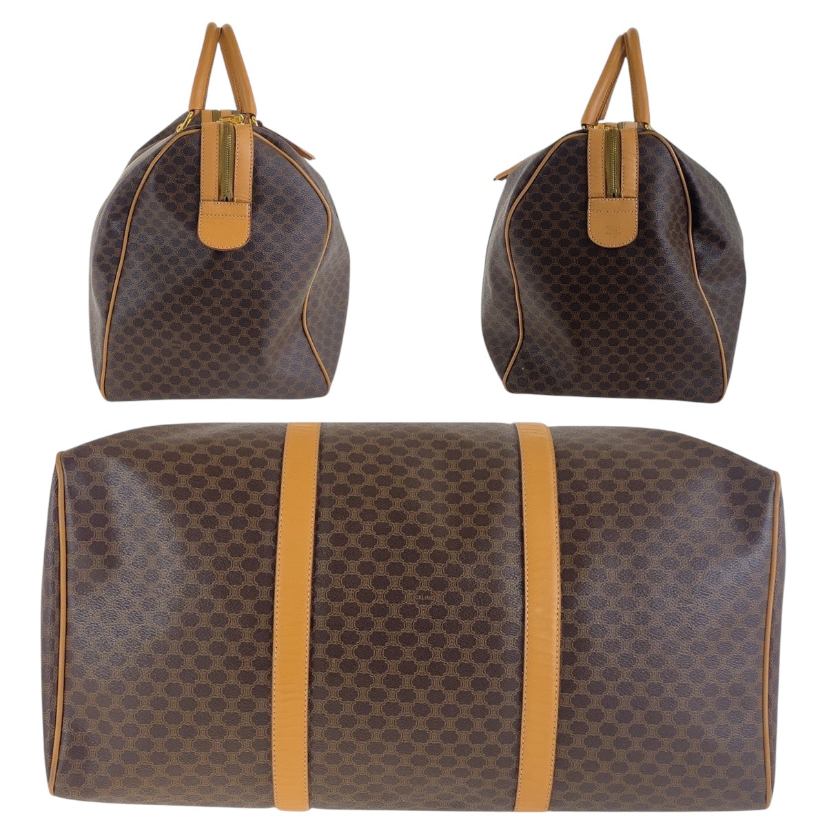 CELINE Boston Duffel bag PVC Brown Gold Metal Macadam Women Used Authentic