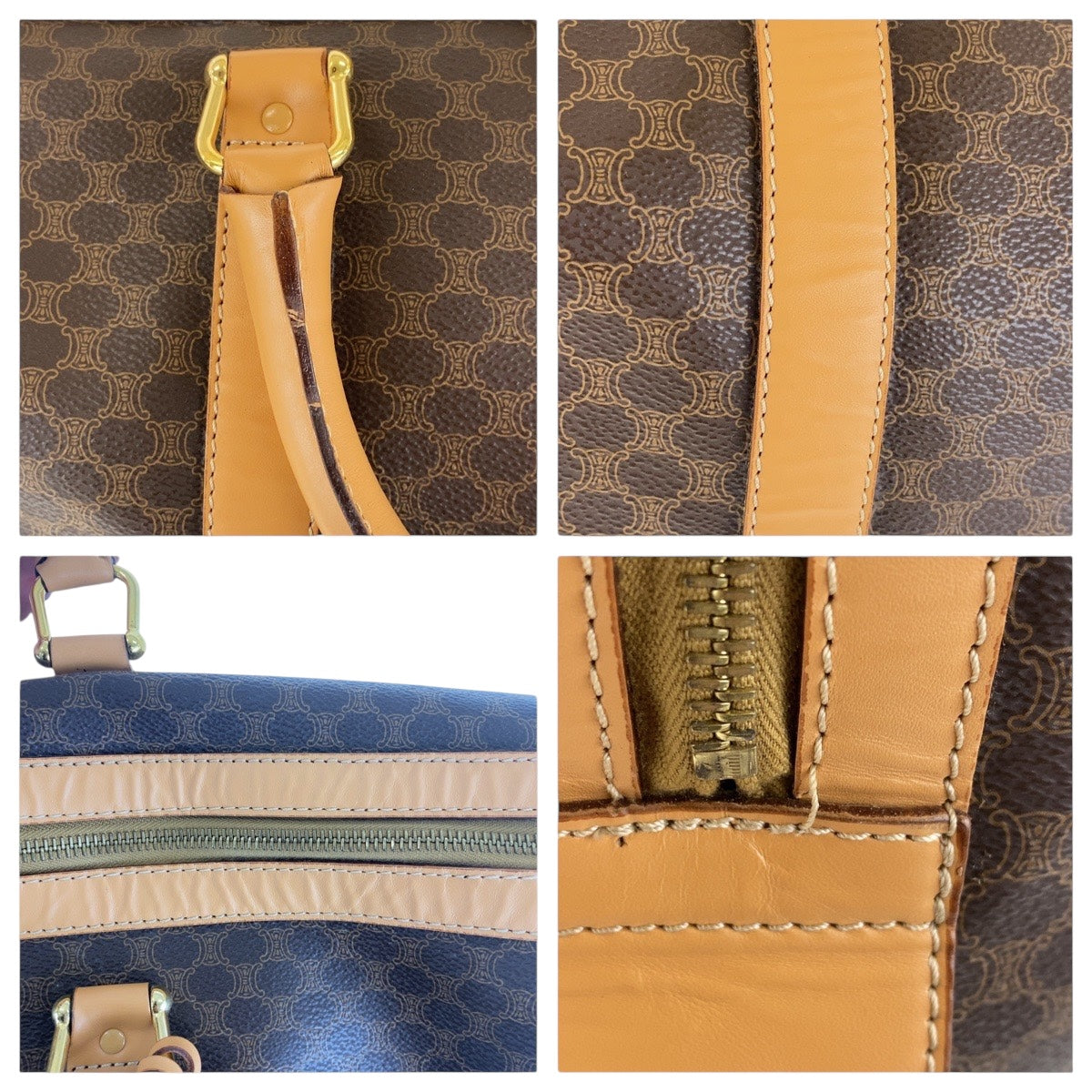 CELINE Boston Duffel bag PVC Brown Gold Metal Macadam Women Used Authentic