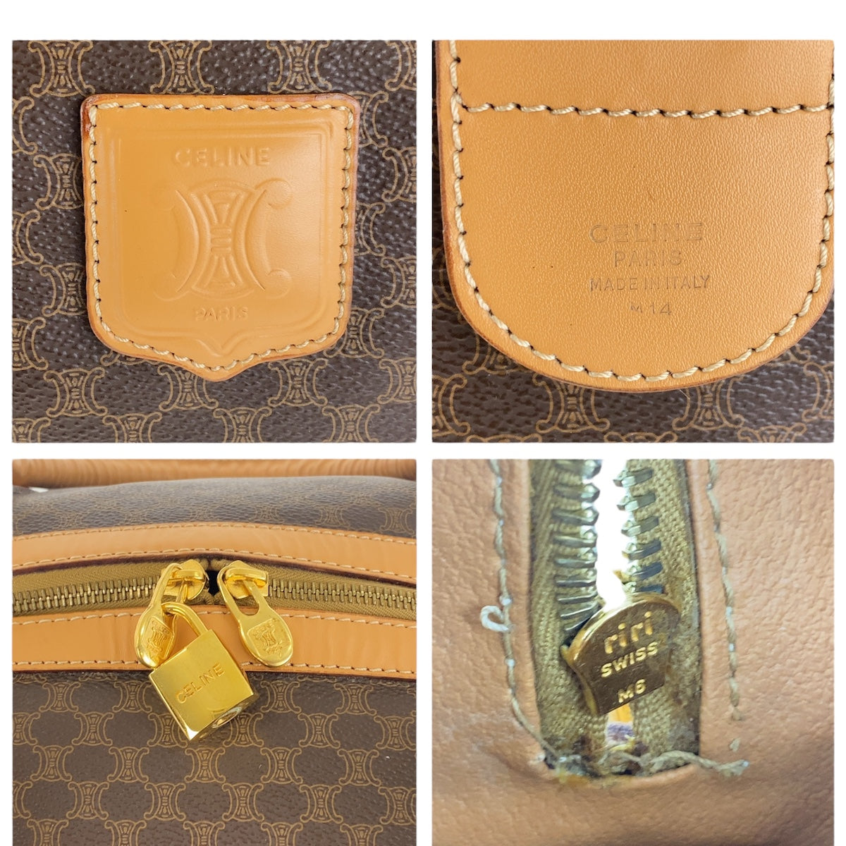 CELINE Boston Duffel bag PVC Brown Gold Metal Macadam Women Used Authentic