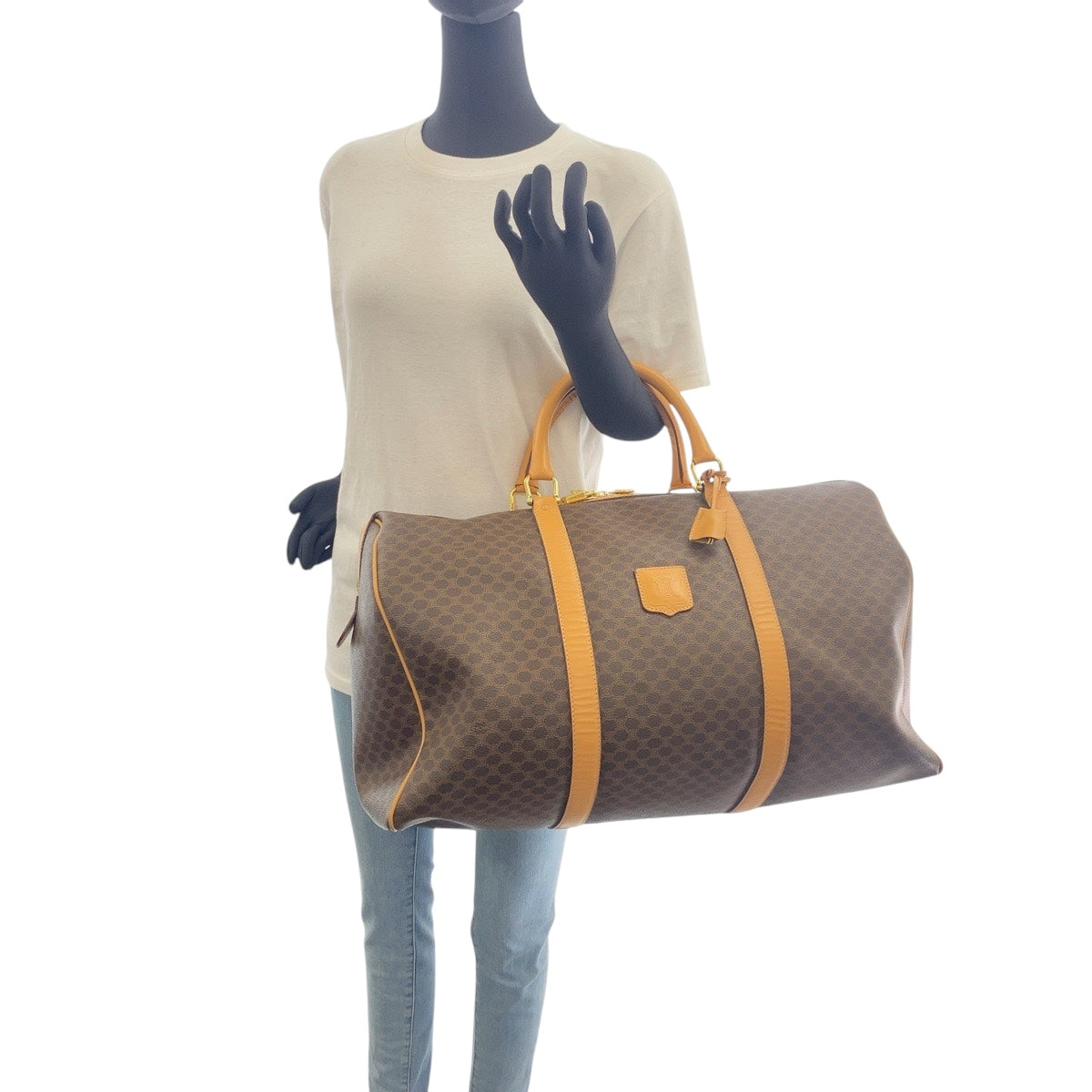 CELINE Boston Duffel bag PVC Brown Gold Metal Macadam Women Used Authentic