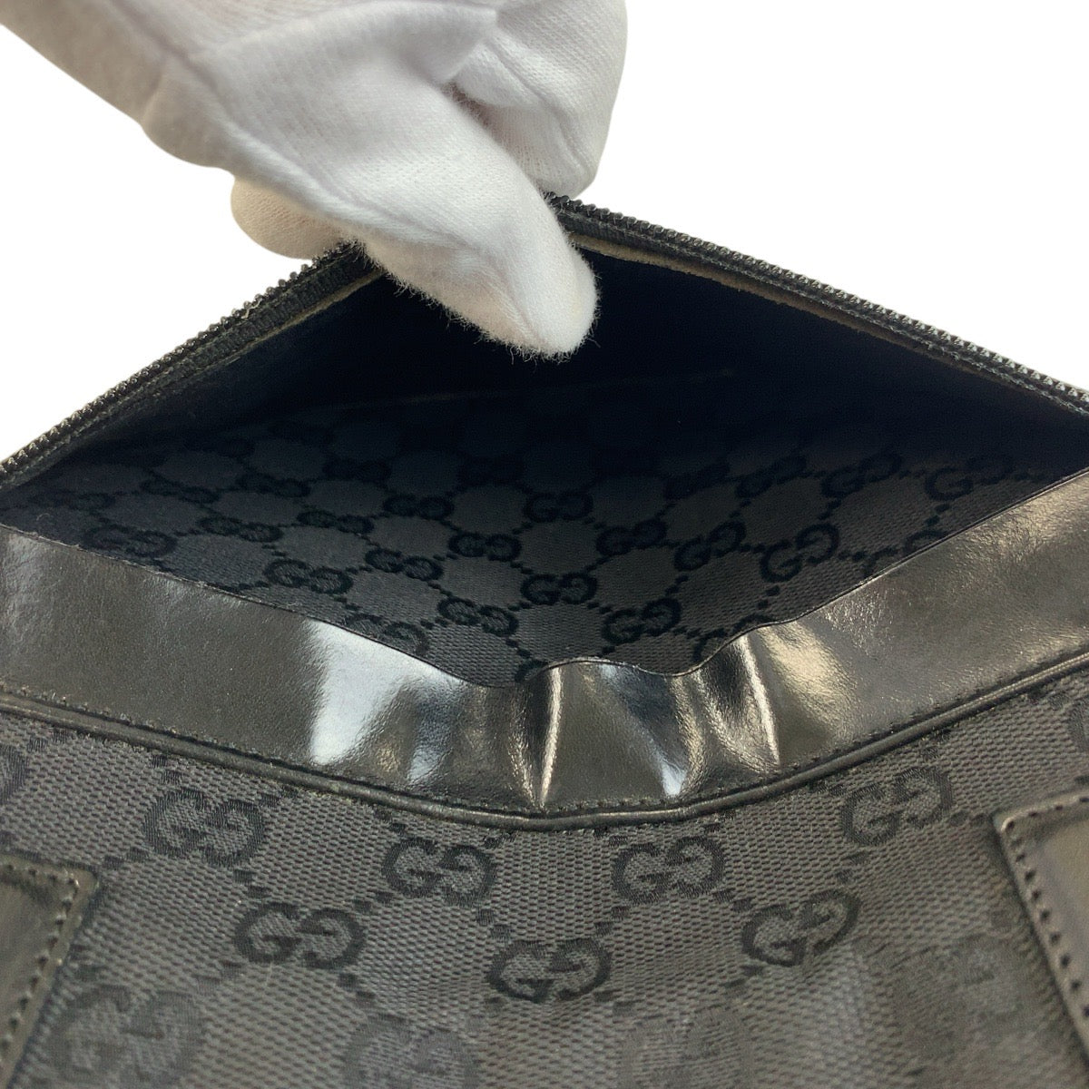 GUCCI Tote Bag 34339 GG canvas, leather Black black Tote Bag Shoulder Bag Women Used Authentic