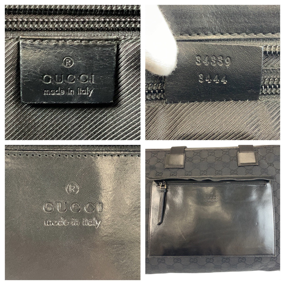GUCCI Tote Bag 34339 GG canvas, leather Black black Tote Bag Shoulder Bag Women Used Authentic