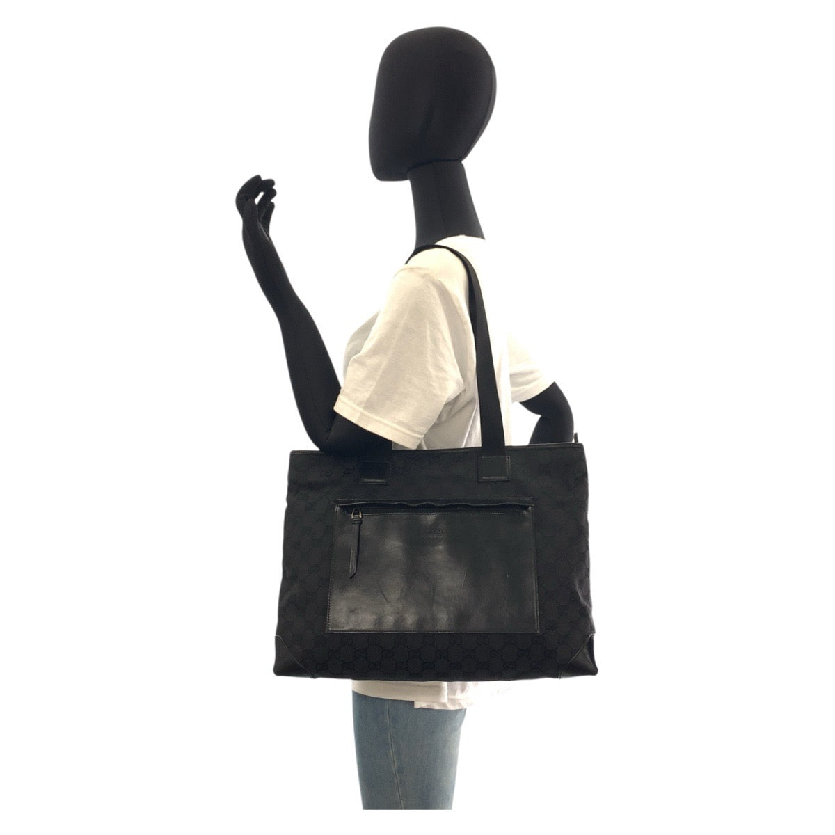 GUCCI Tote Bag 34339 GG canvas, leather Black black Tote Bag Shoulder Bag Women Used Authentic