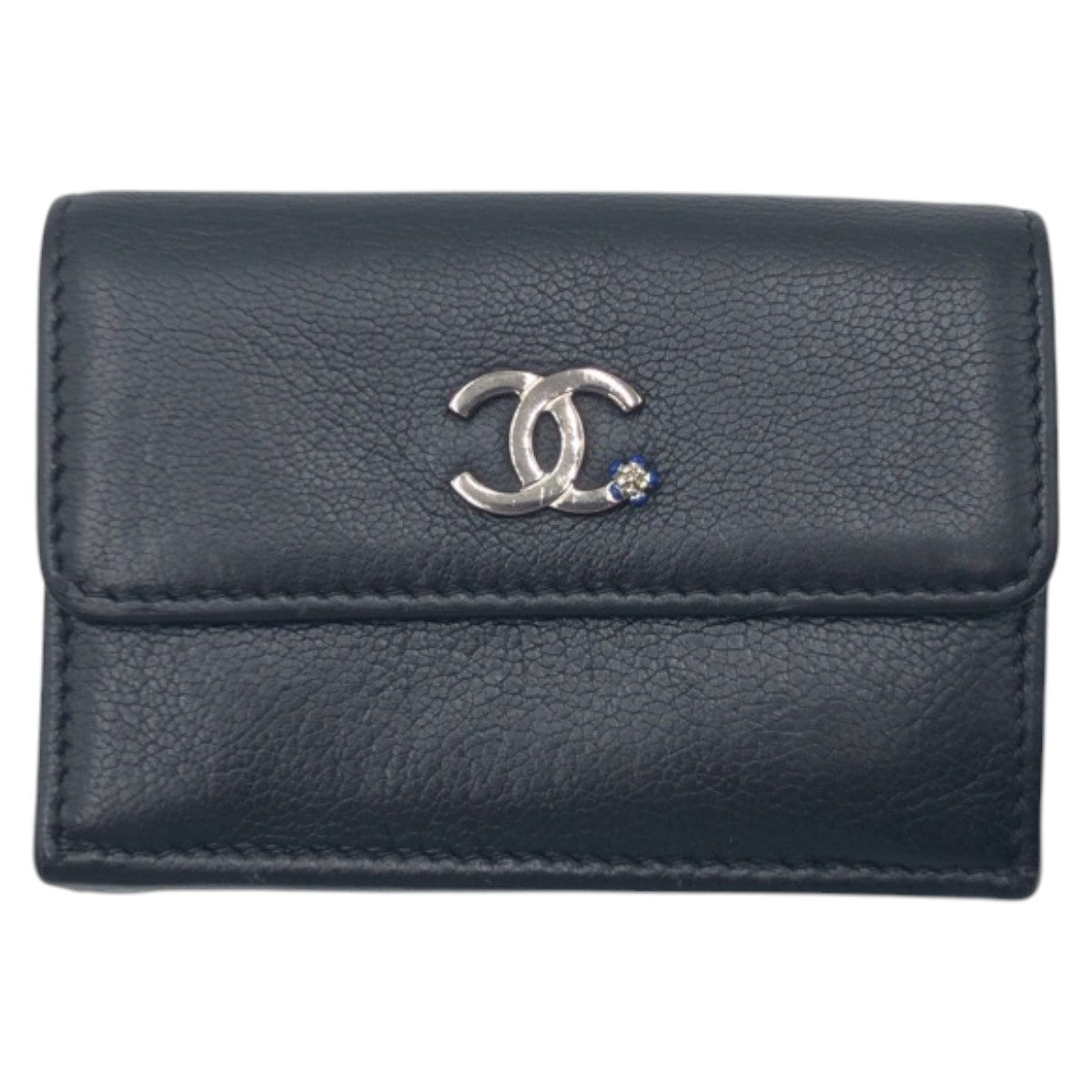 CHANEL Tri-fold wallet leather black black silver Tri-fold wallet Compact wallet COCO Mark Women Used Authentic