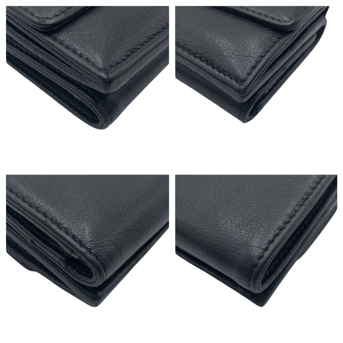CHANEL Tri-fold wallet leather black black silver Tri-fold wallet Compact wallet COCO Mark Women Used Authentic