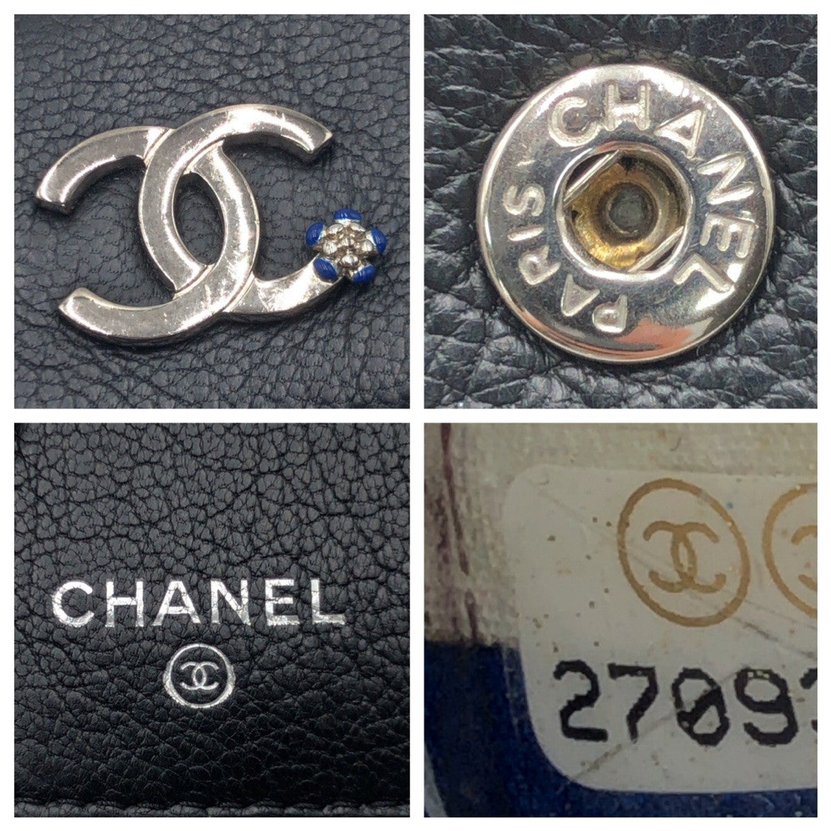 CHANEL Tri-fold wallet leather black black silver Tri-fold wallet Compact wallet COCO Mark Women Used Authentic
