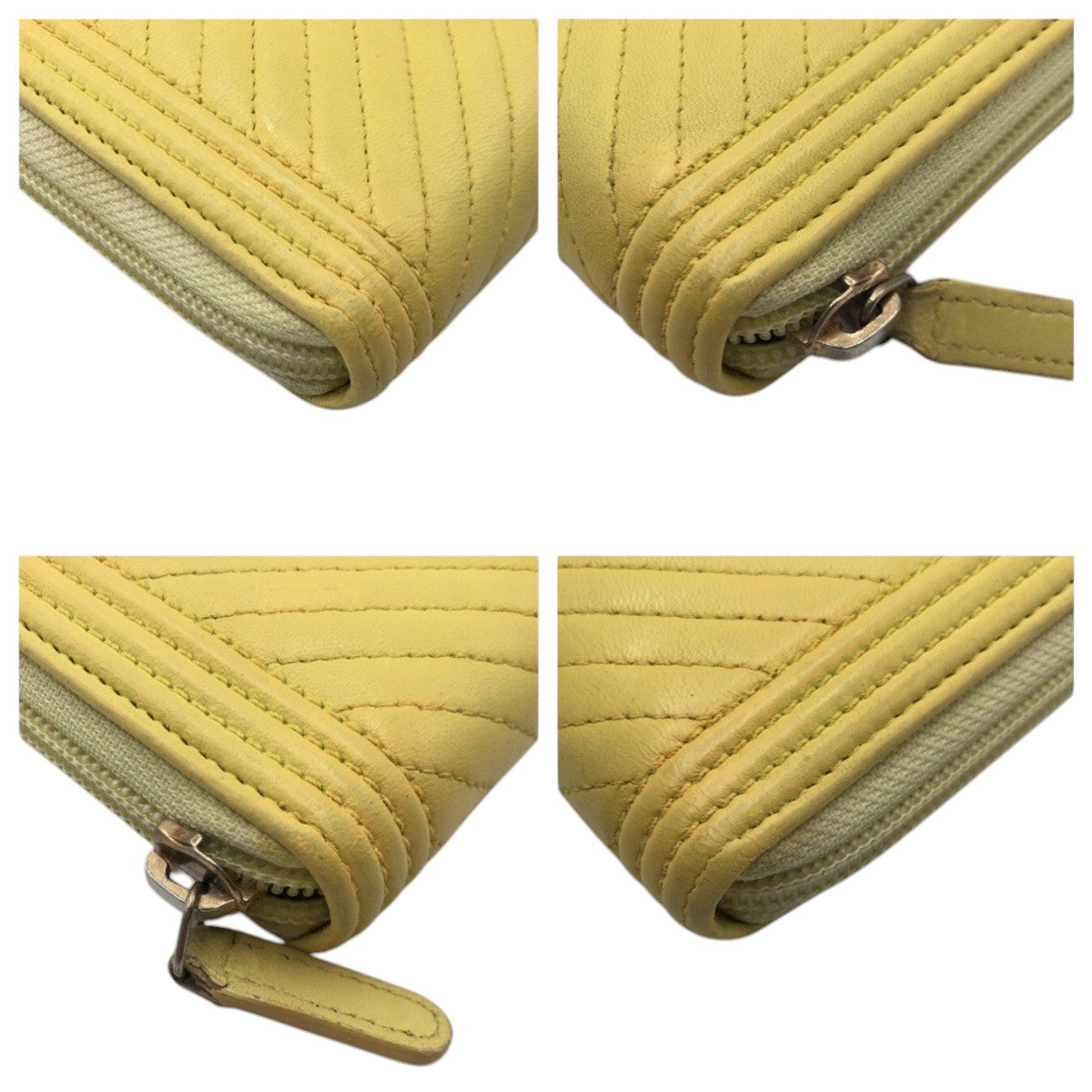CHANEL Long Wallet Purse leather Yellow Gold Metal Vstitch COCO Mark