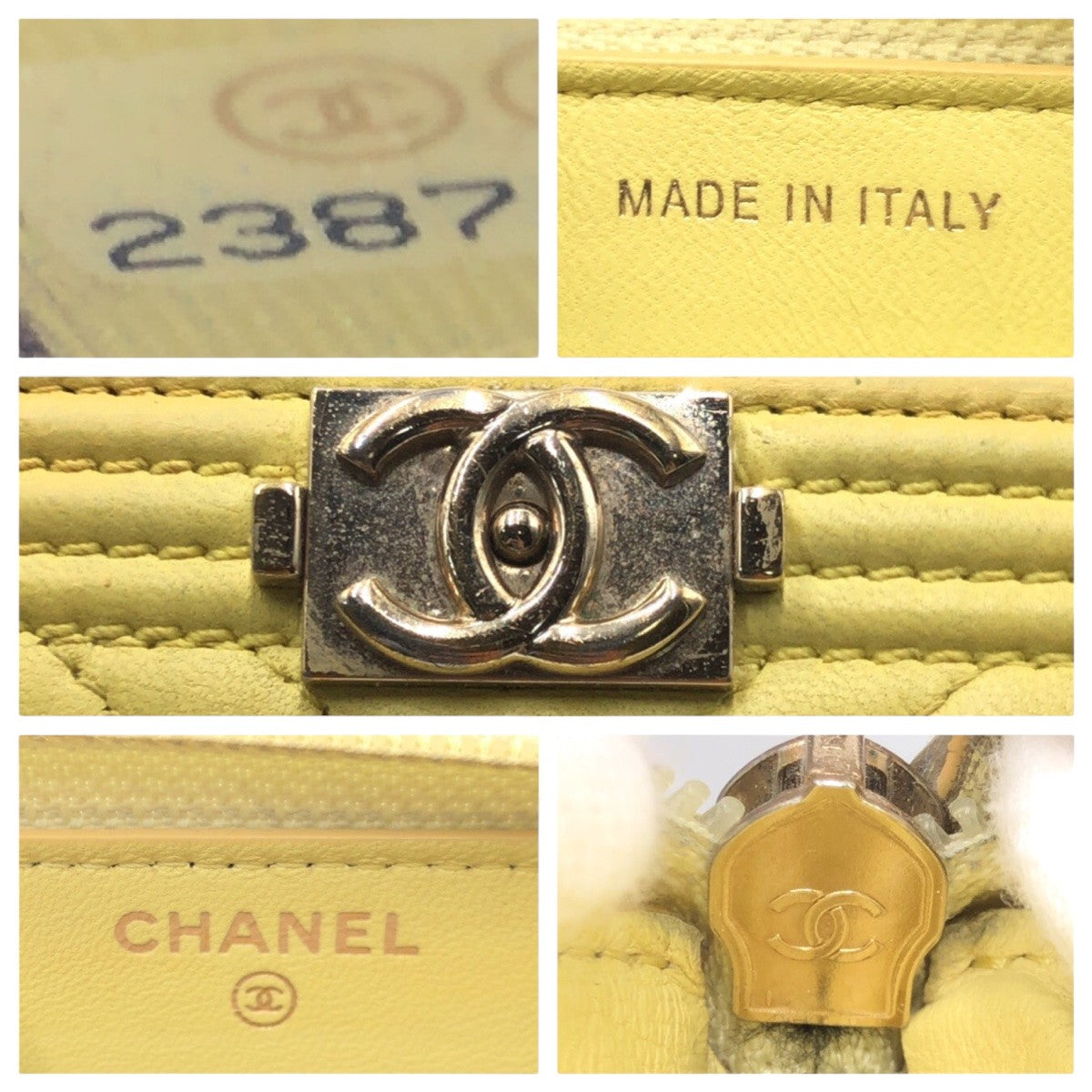 CHANEL Long Wallet Purse leather Yellow Gold Metal Vstitch COCO Mark
