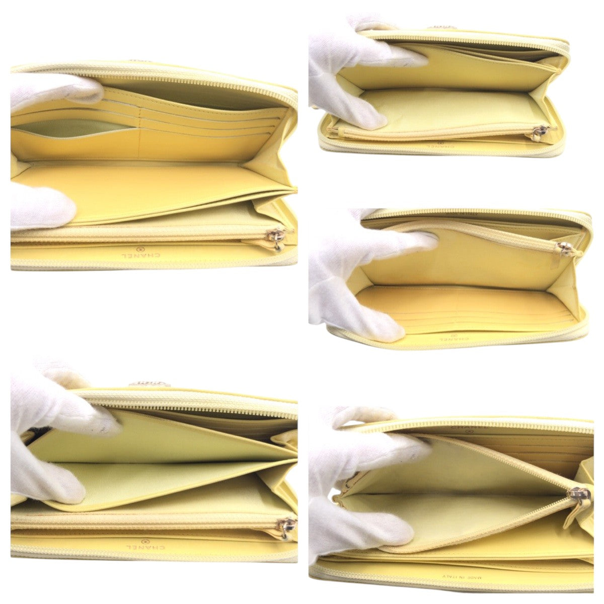 CHANEL Long Wallet Purse leather Yellow Gold Metal Vstitch COCO Mark
