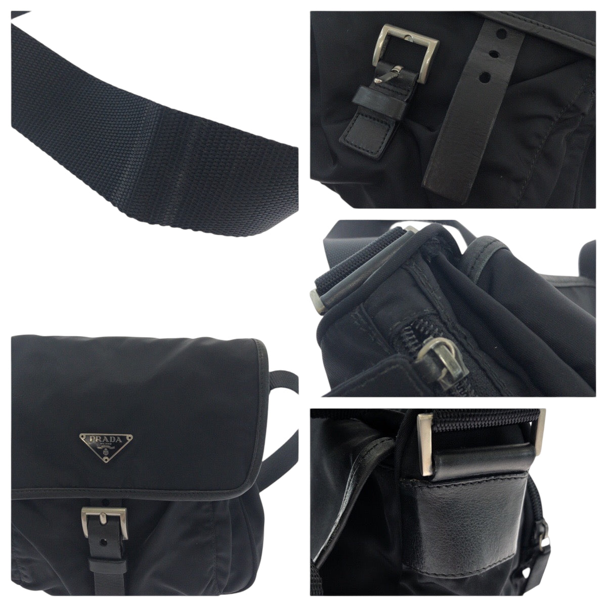 PRADA Shoulder Bag BT0173 Nylon Black SilverMetal Shoulder Bag Messenger bag Test Triangle With logo mens Used Authentic