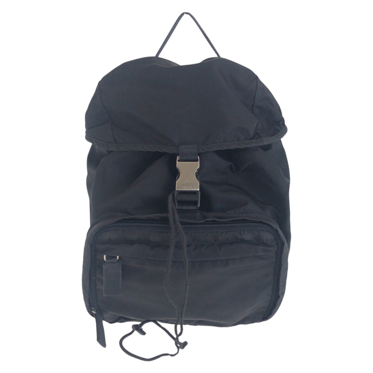 PRADA Backpack Nylon Black SilverMetal Backpack Test Triangle With logo Women Used Authentic
