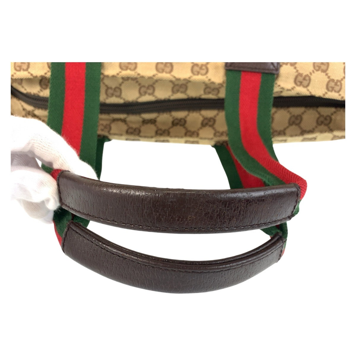 GUCCI Tote Bag 131231 GG canvas, leather Beige brown Tote Bag Shoulder Bag Sherry line Women Used Authentic