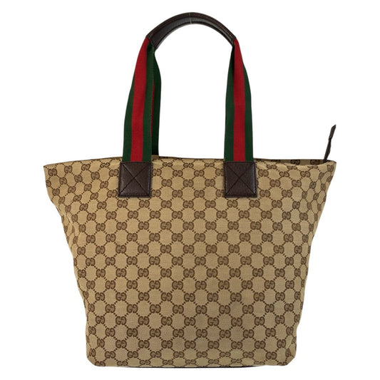 GUCCI Tote Bag 131231 GG canvas, leather Beige brown Tote Bag Shoulder Bag Sherry line Women Used Authentic