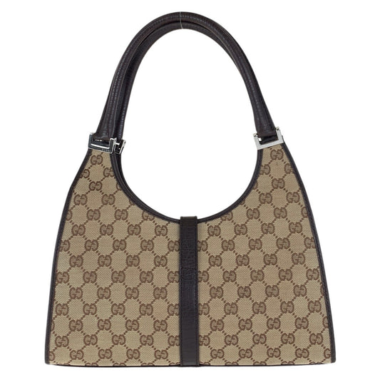 GUCCI Shoulder Bag 01719 GG canvas, leather Brown Silver Metal Jackie Women Used Authentic
