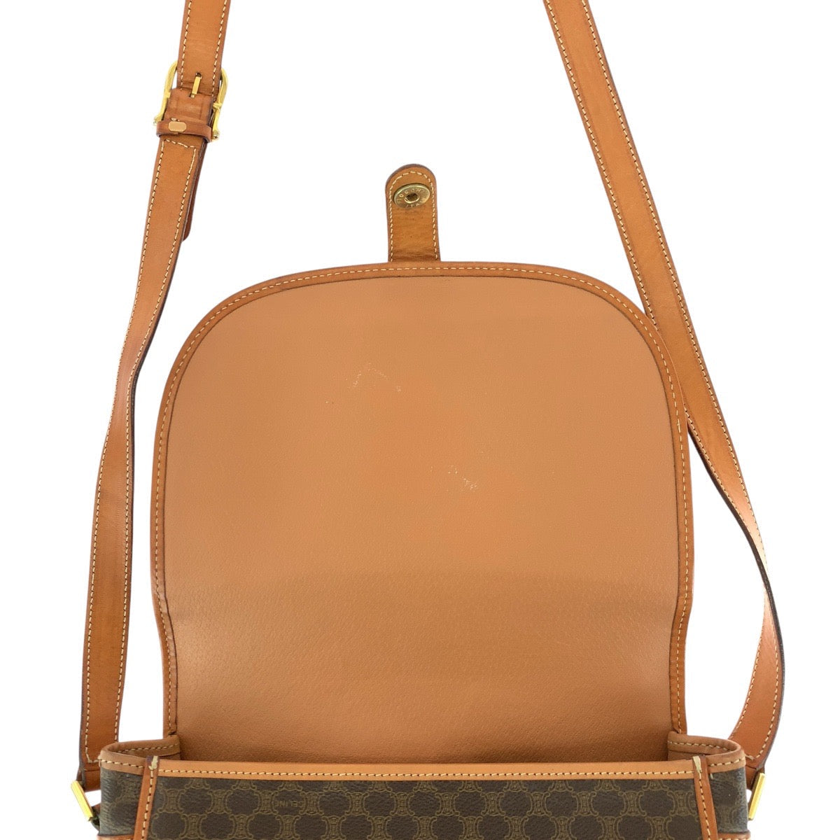 CELINE Shoulder Bag PVC, Leather Brown Gold Metal Shoulder Bag pochette Macadam Women Used Authentic