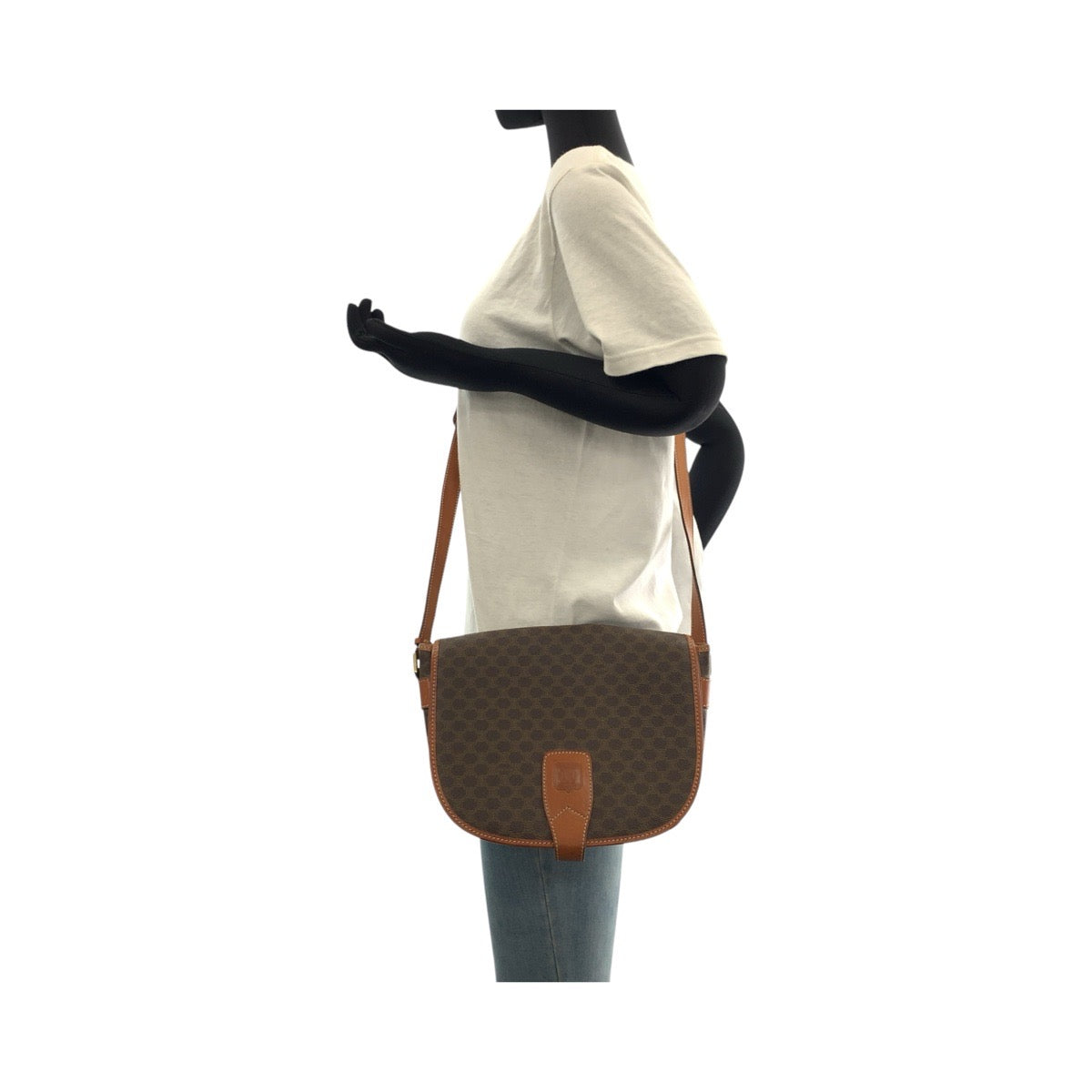 CELINE Shoulder Bag PVC, Leather Brown Gold Metal Shoulder Bag pochette Macadam Women Used Authentic