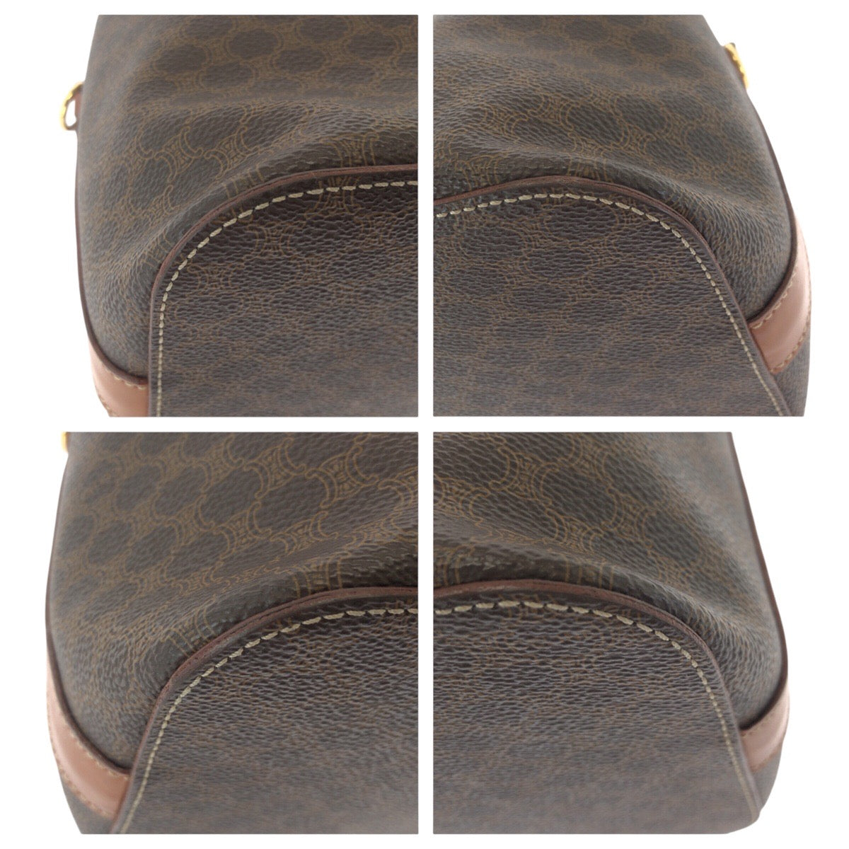 CELINE Shoulder Bag PVC Brown Gold Metal Crossbody Shoulder Bag Handbag 2WAY Macadam Women Used Authentic