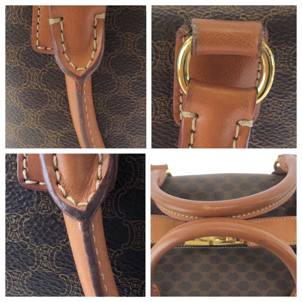 CELINE Shoulder Bag PVC Brown Gold Metal Crossbody Shoulder Bag Handbag 2WAY Macadam Women Used Authentic