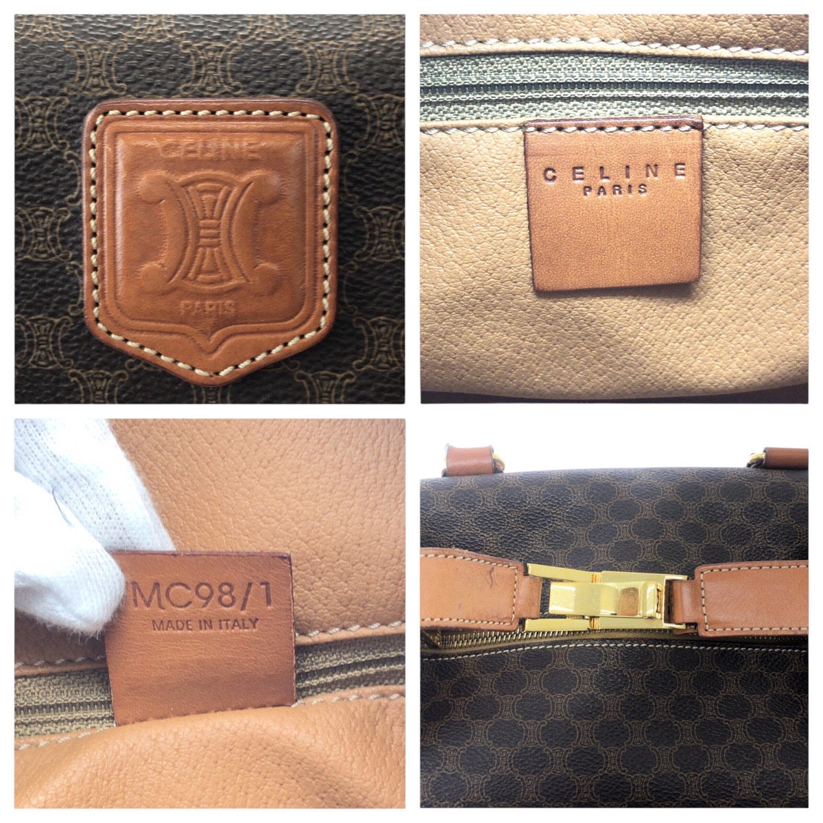 CELINE Shoulder Bag PVC Brown Gold Metal Crossbody Shoulder Bag Handbag 2WAY Macadam Women Used Authentic