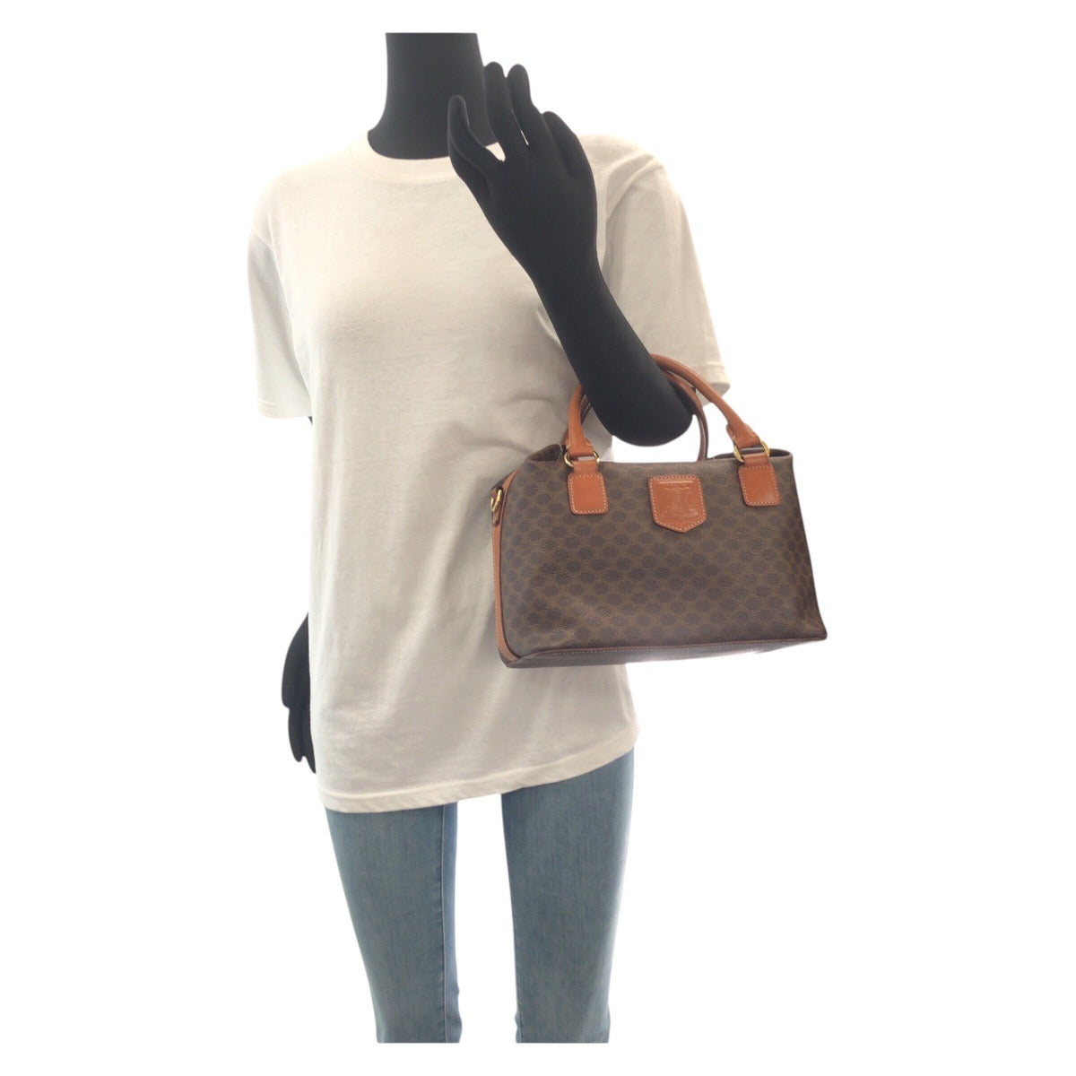 CELINE Shoulder Bag PVC Brown Gold Metal Crossbody Shoulder Bag Handbag 2WAY Macadam Women Used Authentic