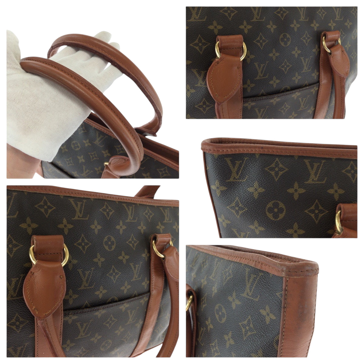 LOUIS VUITTON Tote Bag M42425 PVC Brown Gold Metal Tote Bag Shoulder Bag Monogram Weekend PM Women Used Authentic