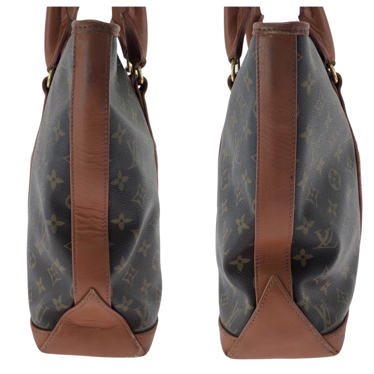 LOUIS VUITTON Tote Bag M42425 PVC Brown Gold Metal Tote Bag Shoulder Bag Monogram Weekend PM Women Used Authentic