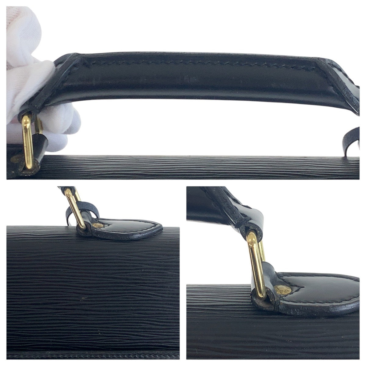 LOUIS VUITTON Business bag M54422 Epi Leather Noir Black Gold Metal Business bag briefcase Epi Serving Assistant mens Used Authentic