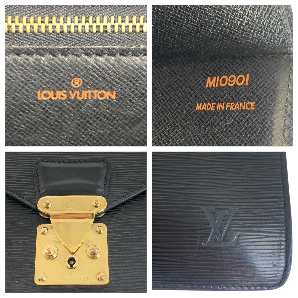 LOUIS VUITTON Business bag M54422 Epi Leather Noir Black Gold Metal Business bag briefcase Epi Serving Assistant mens Used Authentic