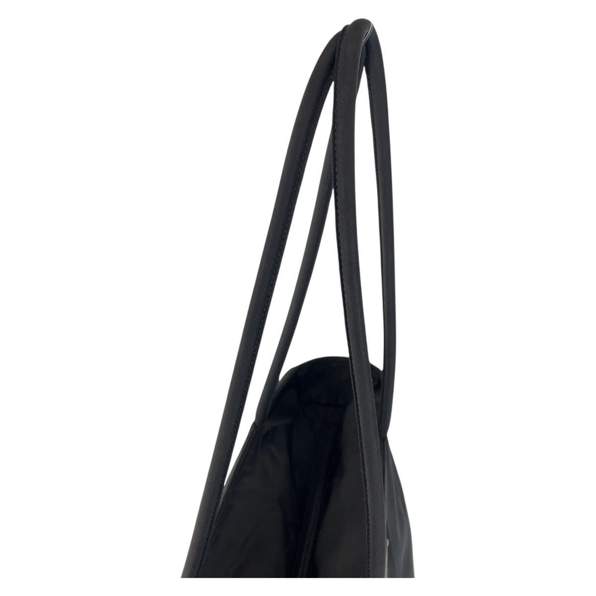 PRADA Tote Bag Nylon Black SilverMetal Tote Bag Shoulder Bag Test Triangle With logo Women Used Authentic