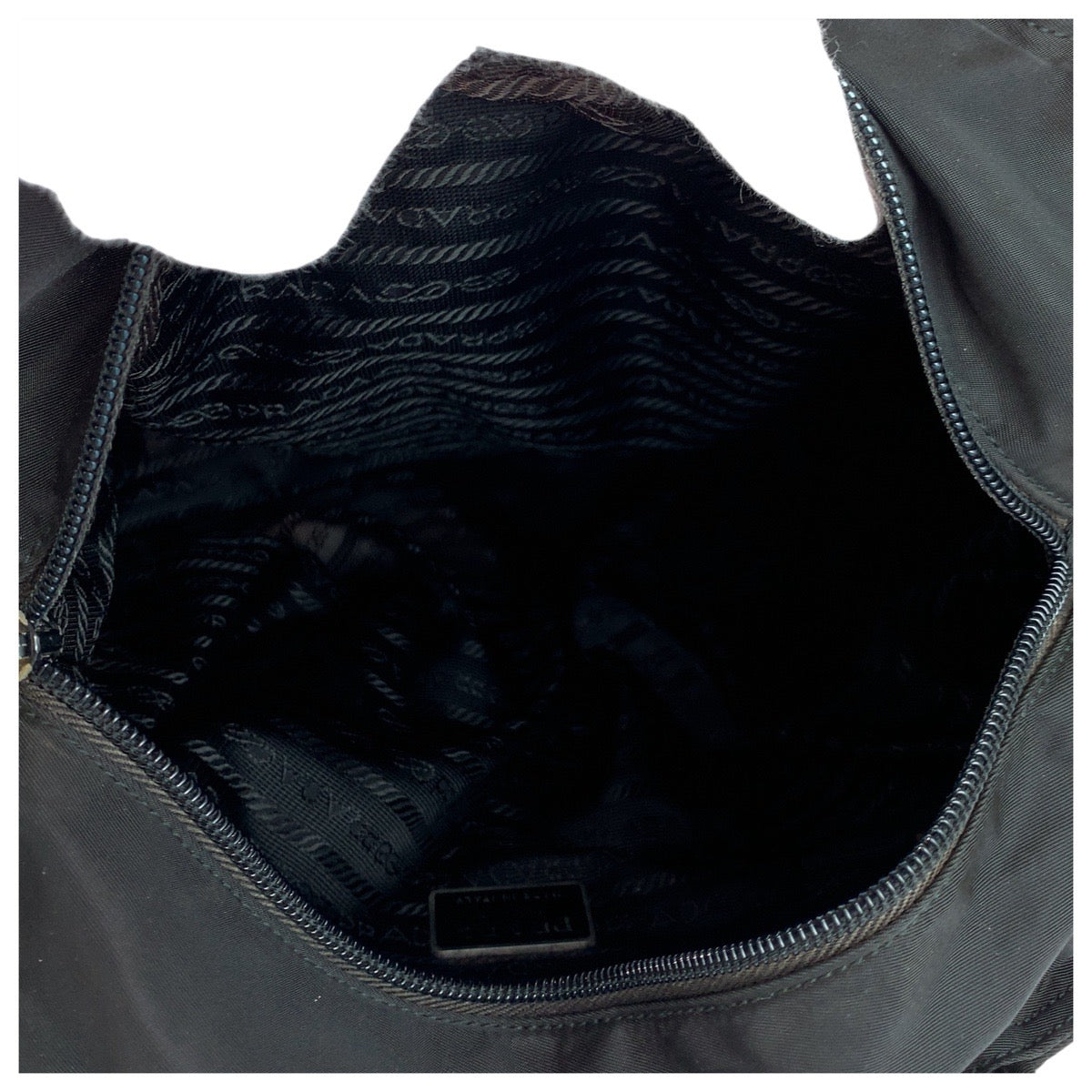 PRADA Tote Bag Nylon Black SilverMetal Tote Bag Shoulder Bag Test Triangle With logo Women Used Authentic