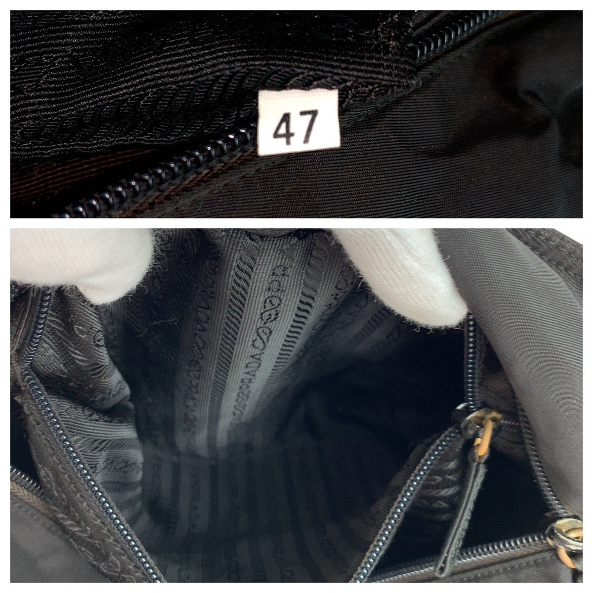 PRADA Tote Bag Nylon Black SilverMetal Tote Bag Shoulder Bag Test Triangle With logo Women Used Authentic