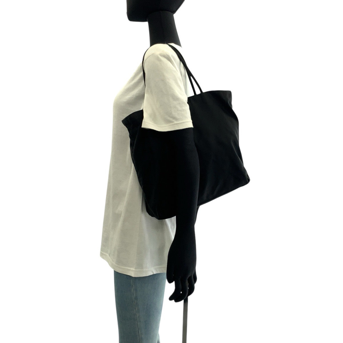PRADA Tote Bag Nylon Black SilverMetal Tote Bag Shoulder Bag Test Triangle With logo Women Used Authentic